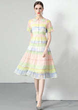 Load image into Gallery viewer, Women Rainbow Ruffled Button Patchwork Chiffon Dresses Summer