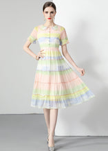 Load image into Gallery viewer, Women Rainbow Ruffled Button Patchwork Chiffon Dresses Summer