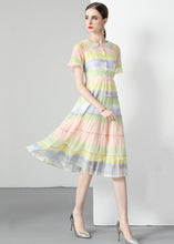 Load image into Gallery viewer, Women Rainbow Ruffled Button Patchwork Chiffon Dresses Summer