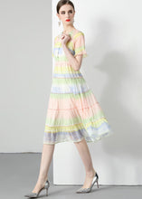 Load image into Gallery viewer, Women Rainbow Ruffled Button Patchwork Chiffon Dresses Summer