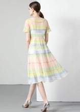 Load image into Gallery viewer, Women Rainbow Ruffled Button Patchwork Chiffon Dresses Summer