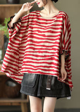 Load image into Gallery viewer, Women Red Asymmetrical Striped Cotton Pullover Spring