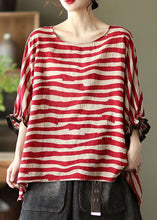 Load image into Gallery viewer, Women Red Asymmetrical Striped Cotton Pullover Spring