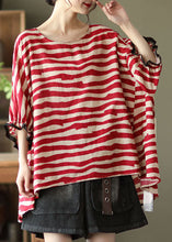 Load image into Gallery viewer, Women Red Asymmetrical Striped Cotton Pullover Spring