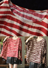 Load image into Gallery viewer, Women Red Asymmetrical Striped Cotton Pullover Spring