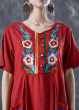 Load image into Gallery viewer, Women Red Embroideried Patchwork Linen Dress Summer