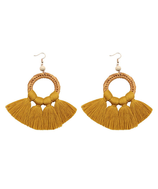 Women Red Hand Woven Tassel Drop Earrings