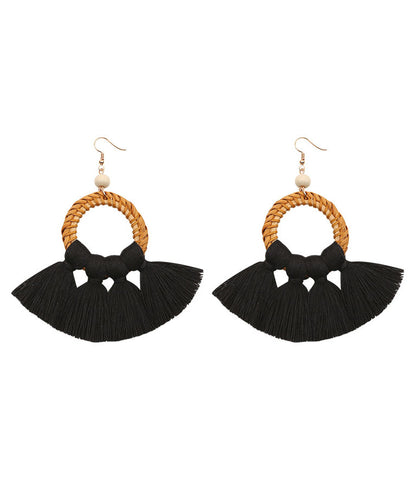 Women Red Hand Woven Tassel Drop Earrings