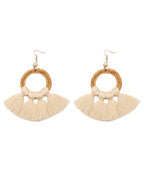 Women Red Hand Woven Tassel Drop Earrings