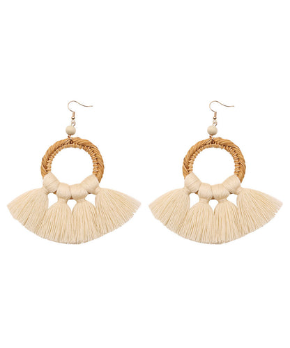 Women Red Hand Woven Tassel Drop Earrings