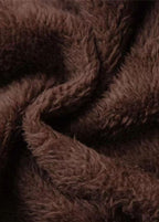 Women Red Hooded Print Zippered Patchwork Warm Fleece Coats Fall