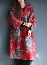 Load image into Gallery viewer, Women Red V Neck Print Warm Fleece Long Cotton Parka Winter