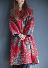 Load image into Gallery viewer, Women Red V Neck Print Warm Fleece Long Cotton Parka Winter