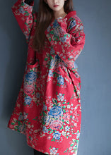 Load image into Gallery viewer, Women Red V Neck Print Warm Fleece Long Cotton Parka Winter