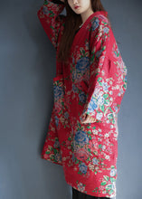 Load image into Gallery viewer, Women Red V Neck Print Warm Fleece Long Cotton Parka Winter