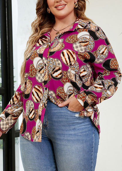 Women Rose Peter Pan Collar Button Print Patchwork Cotton Shirt Fall