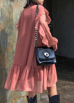 Women Ruffles long sleeve spring pink Dress