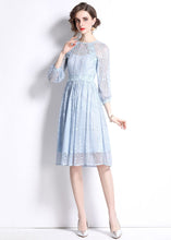 Load image into Gallery viewer, Women Sky Blue Embroideried Wrinkled Patchwork Lace Mid Dress Summer