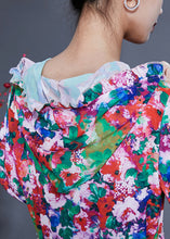 Load image into Gallery viewer, Women Slim Fit Hooded Ruffled Print Silk Long Dresses Summer