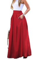 Women Solid Color High Waist Big Swing Zipper Casual Loose Long Skirt With Pocket