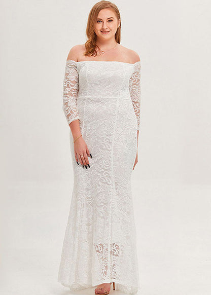 Women White Cold Shoulder Patchwork Lace Long Dresses Summer