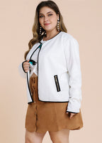 Women White O-Neck Patchwork Pockets Coat Fall