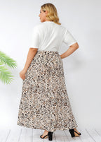 Women White O-Neck Top And Leopard Skirts Cotton Two Piece Set Summer