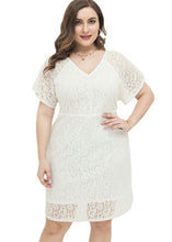 Load image into Gallery viewer, Women White Patchwork Lace Mid Dresses Short Sleeve