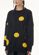 Load image into Gallery viewer, Women Yellow Dot O Neck Patchwork Knit Sweaters Tops Spring