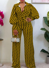 Load image into Gallery viewer, Women Yellow Patchwork Print High Waist Jumpsuit Fall