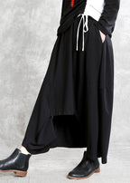 Women black cotton skirt elastic waist asymmetric skirt