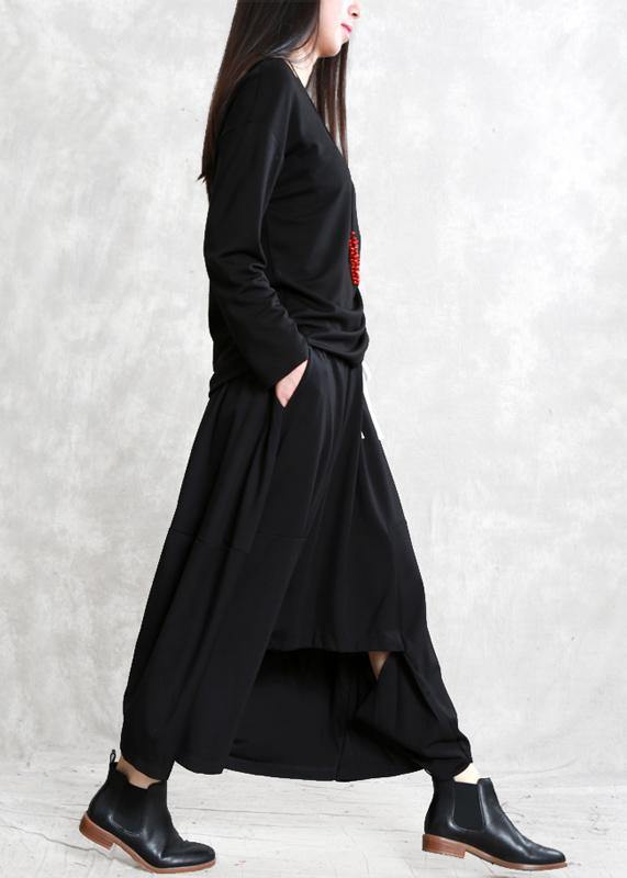 Women black cotton skirt elastic waist asymmetric skirt