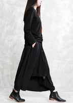 Women black cotton skirt elastic waist asymmetric skirt