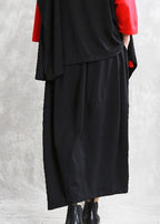 Women black cotton skirt elastic waist asymmetric skirt