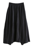 Women black cotton skirt elastic waist asymmetric skirt