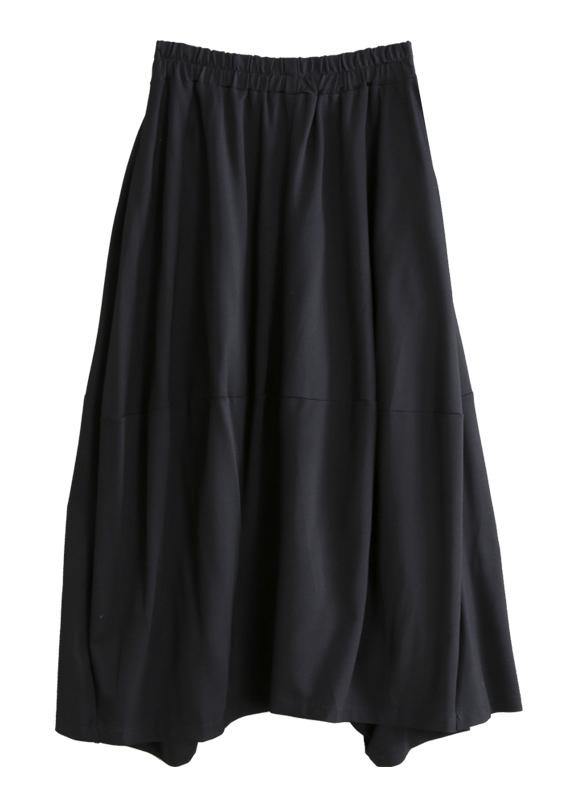 Women black cotton skirt elastic waist asymmetric skirt
