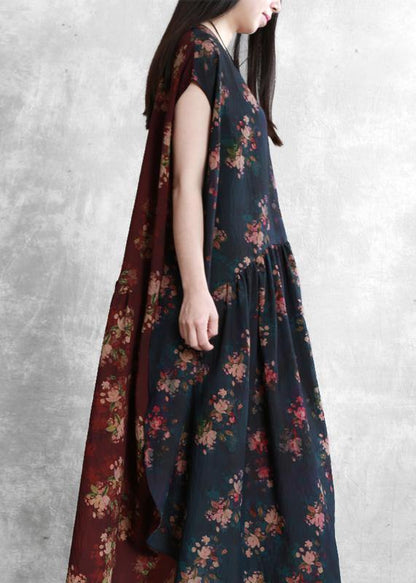 Women black print cotton tunic pattern o neck patchwork tunic top