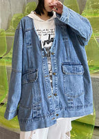 Women denim blue Fine trench coat Shape Button Down outwear
