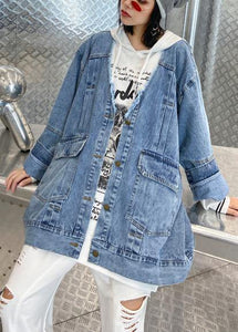 Women denim blue Fine trench coat Shape Button Down outwear