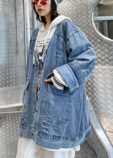 Women denim blue Fine trench coat Shape Button Down outwear