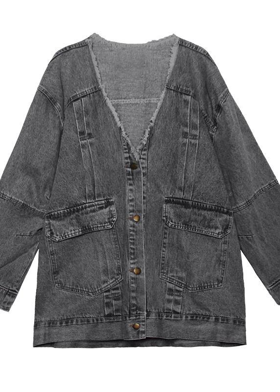 Women denim blue Fine trench coat Shape Button Down outwear