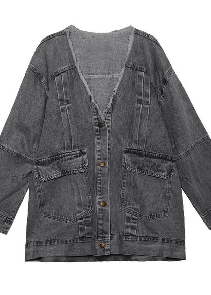 Women denim blue Fine trench coat Shape Button Down outwear