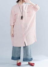 Load image into Gallery viewer, Women lapel collar linen clothes For Women Inspiration pink Dresses summer