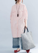 Load image into Gallery viewer, Women lapel collar linen clothes For Women Inspiration pink Dresses summer