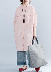 Women lapel collar linen clothes For Women Inspiration pink Dresses summer