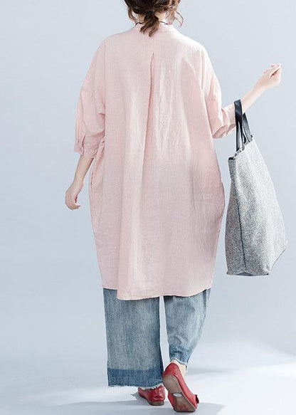Women lapel collar linen clothes For Women Inspiration pink Dresses summer