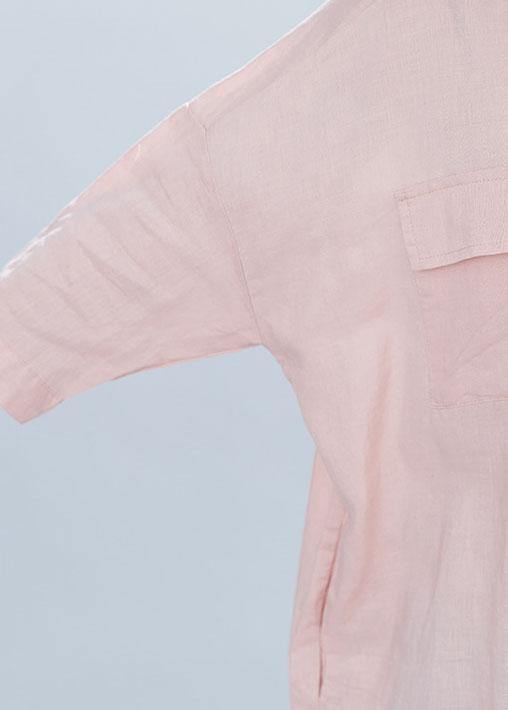 Women lapel collar linen clothes For Women Inspiration pink Dresses summer