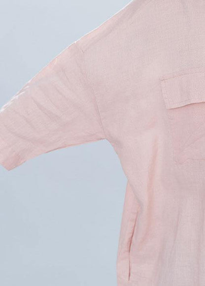 Women lapel collar linen clothes For Women Inspiration pink Dresses summer