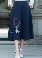 Women navy Cotton embroidery clothes Indian Sewing A line skirts oversized Summer skirt