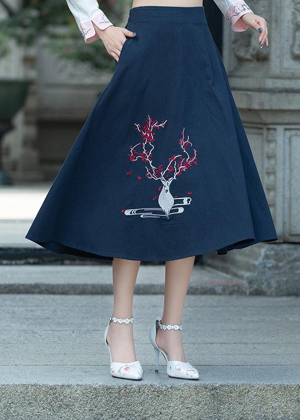 Women navy Cotton embroidery clothes Indian Sewing A line skirts oversized Summer skirt